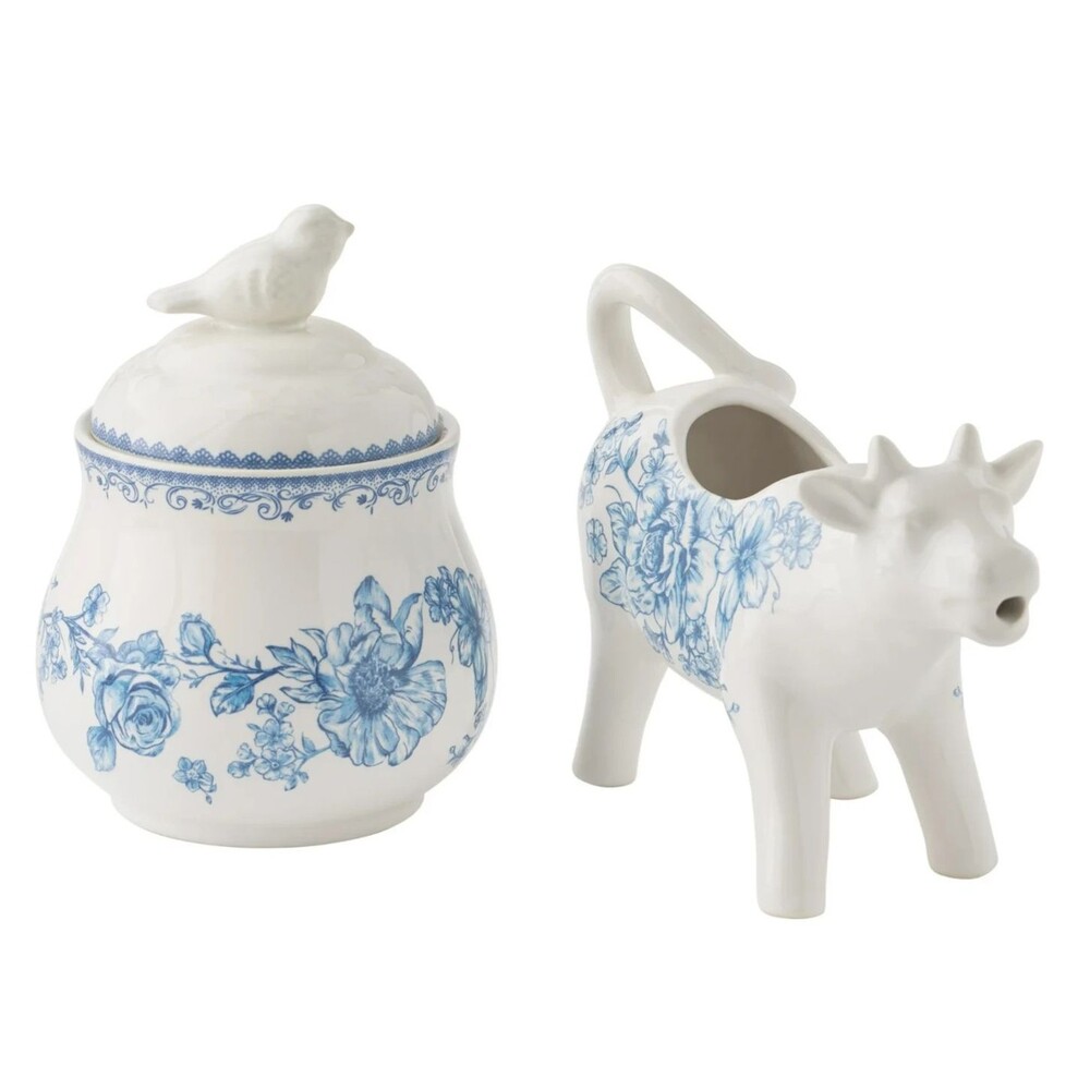 Pioneer Woman Agatha Sugar Bowl Creamer Blue White Stoneware Kitchen Gift NEW